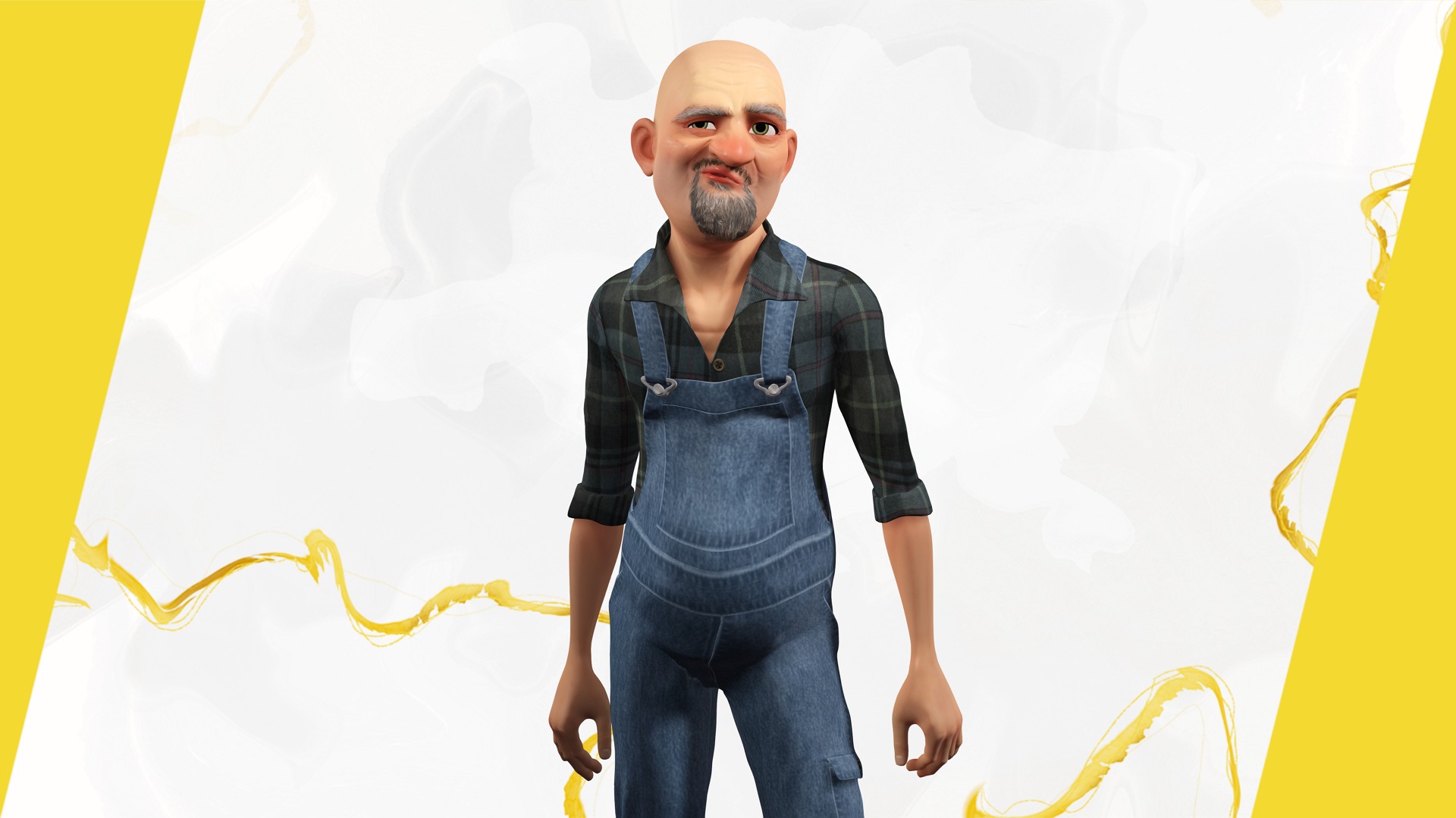 country man character cartoon semi-realistic sculpture Low-poly 3D model_14