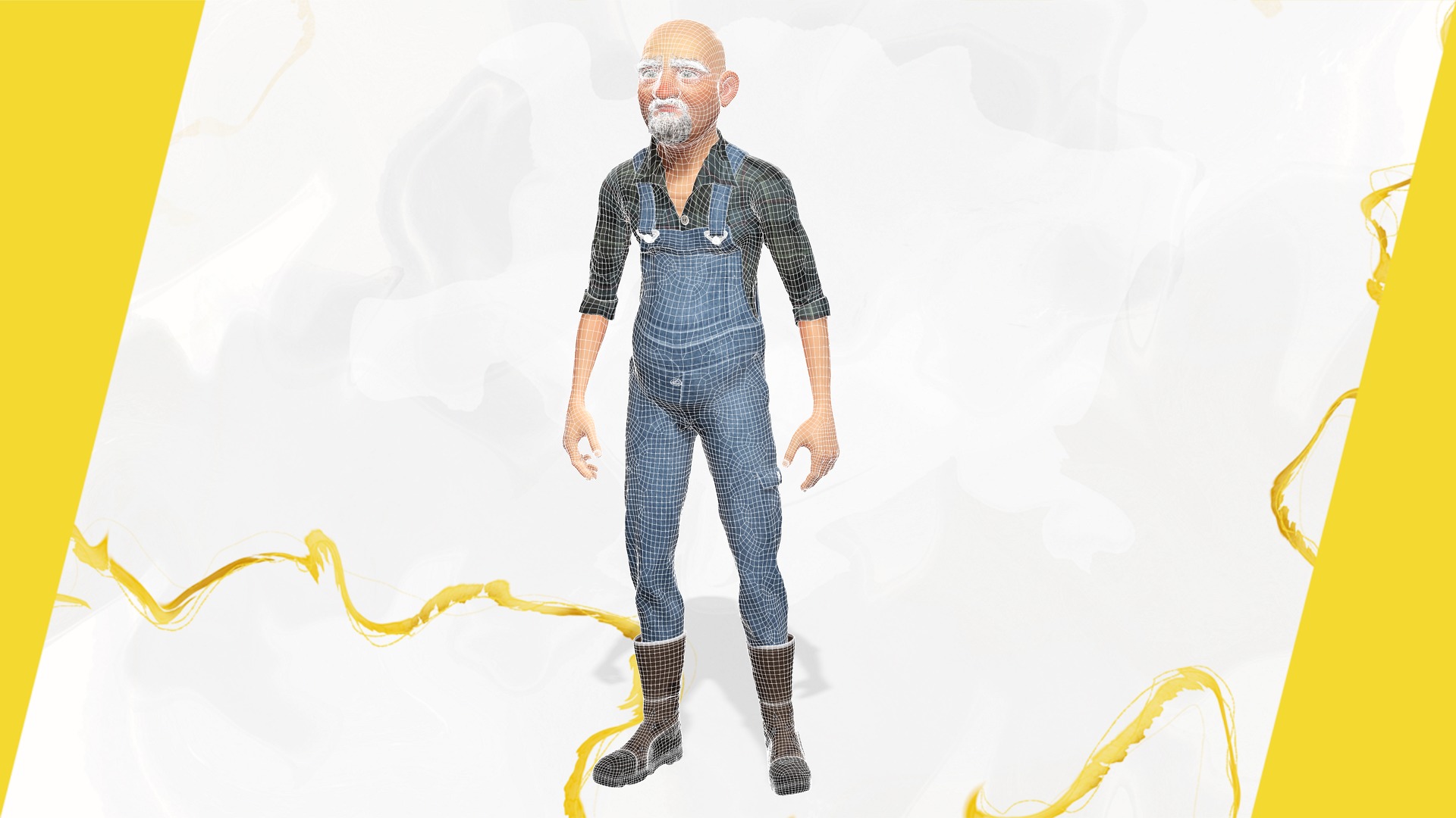 country man character cartoon semi-realistic sculpture Low-poly 3D model_6