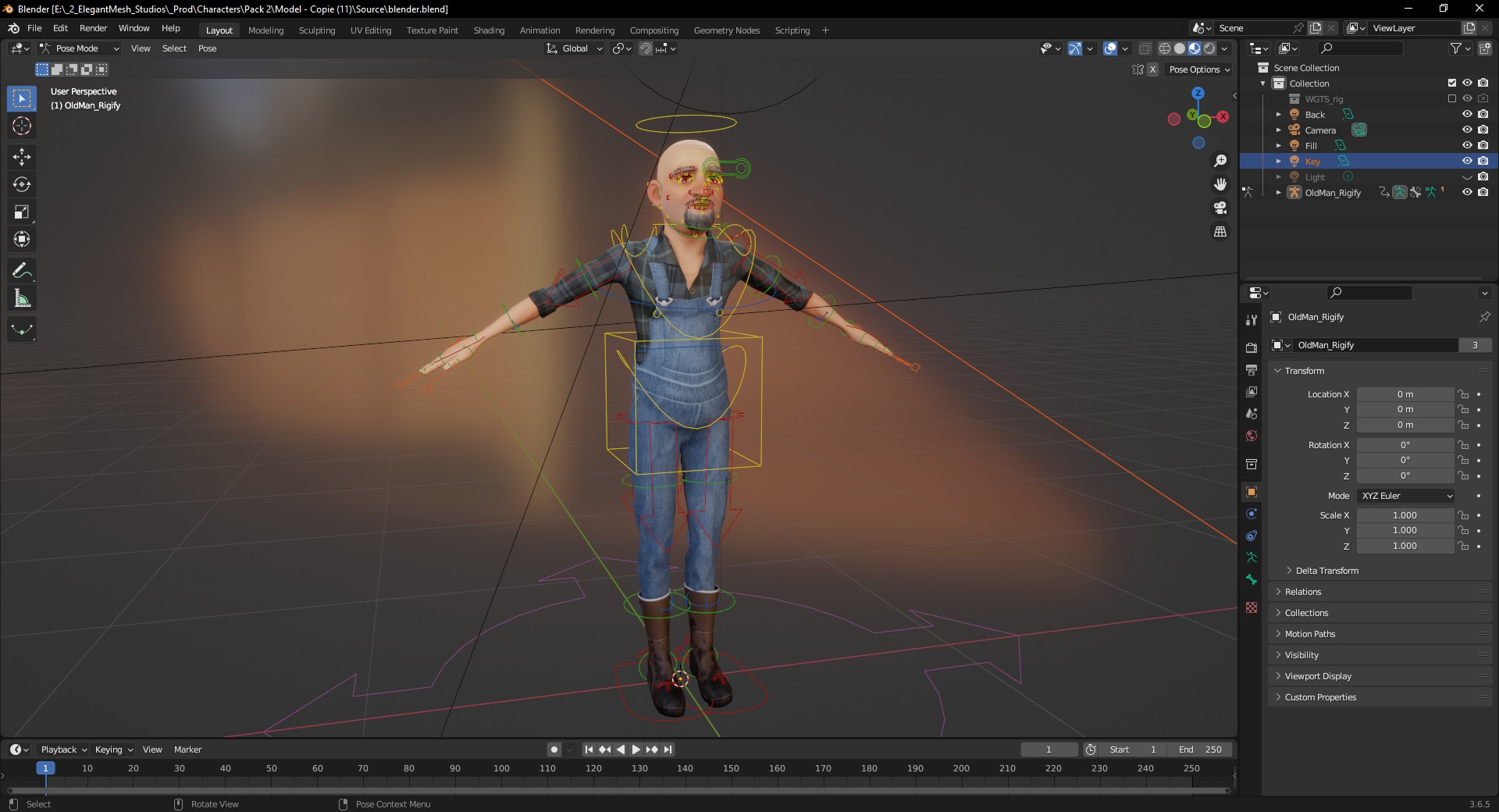 country man character cartoon semi-realistic sculpture Low-poly 3D model_19