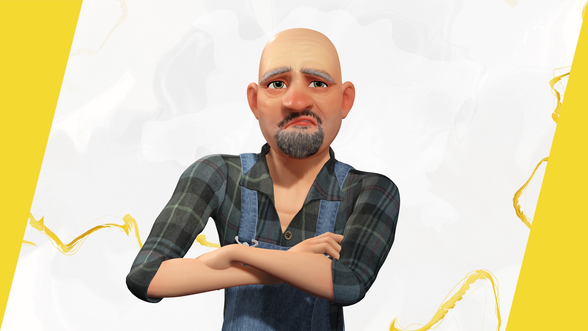 country man character cartoon semi-realistic sculpture Low-poly 3D model_13