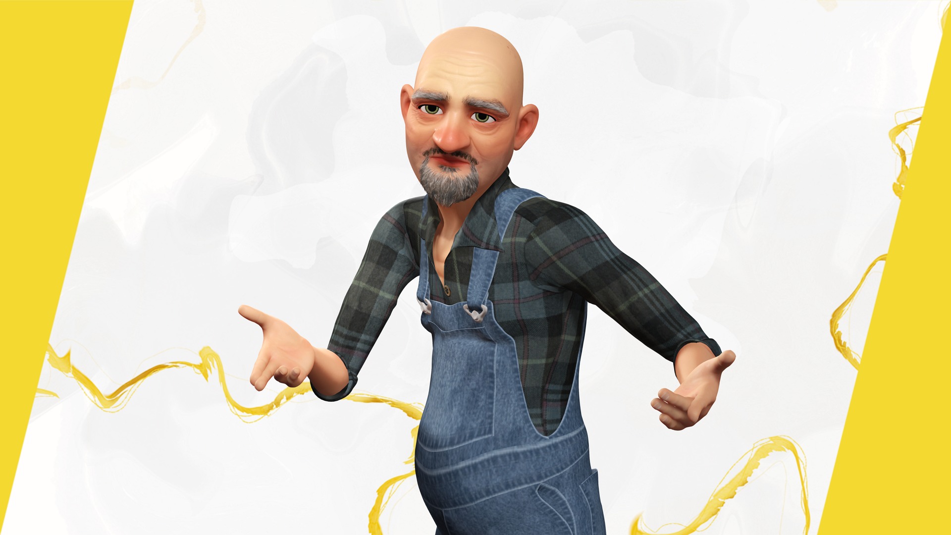 country man character cartoon semi-realistic sculpture Low-poly 3D model_11