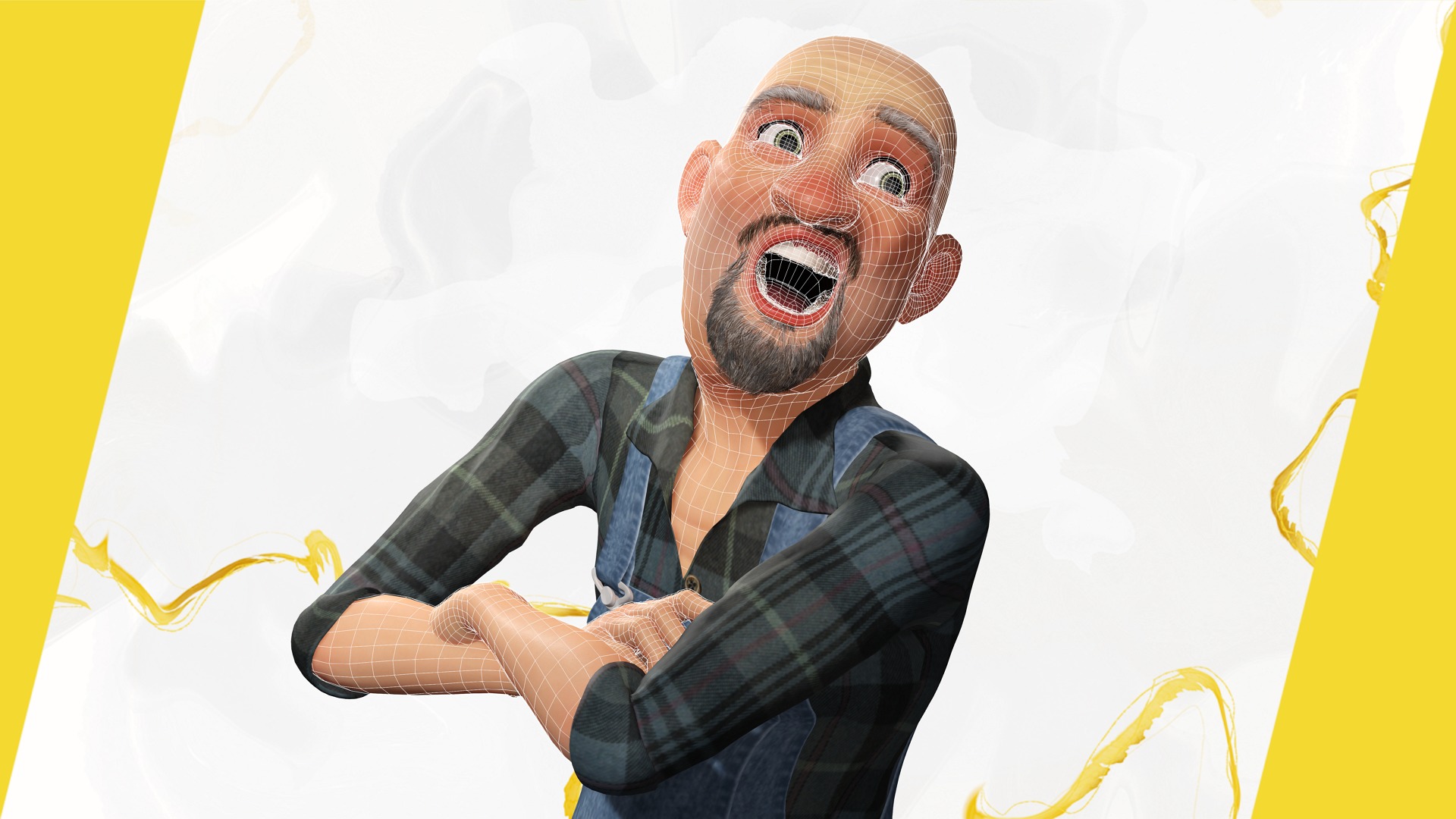 country man character cartoon semi-realistic sculpture Low-poly 3D model_12