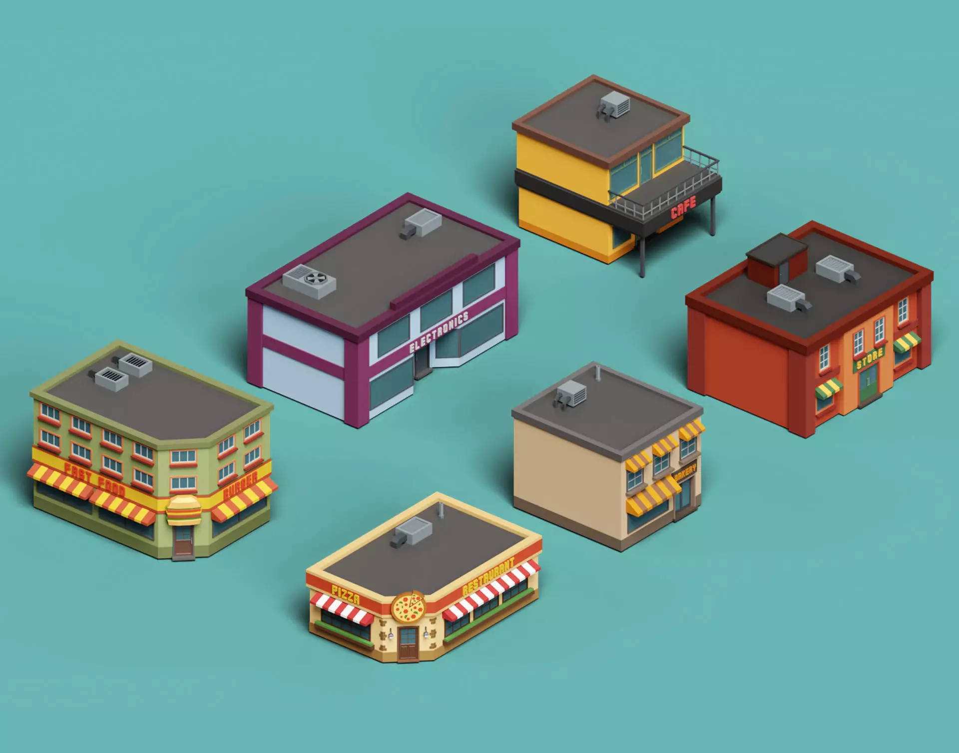 City Buildings Collection Part 1 Low-poly 3D model_0