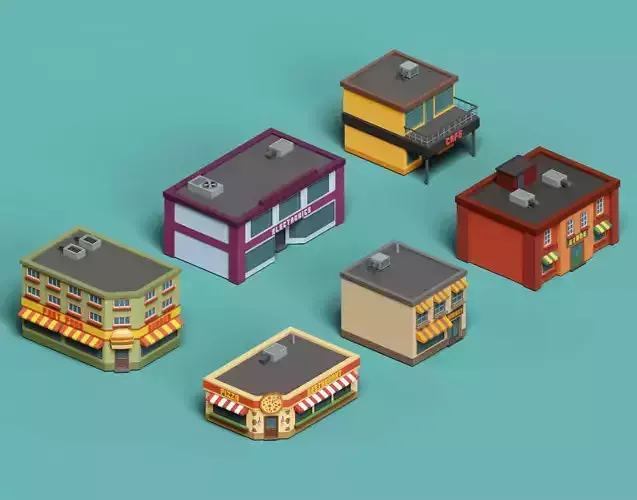 City Buildings Collection Part 1 Low-poly 3D model