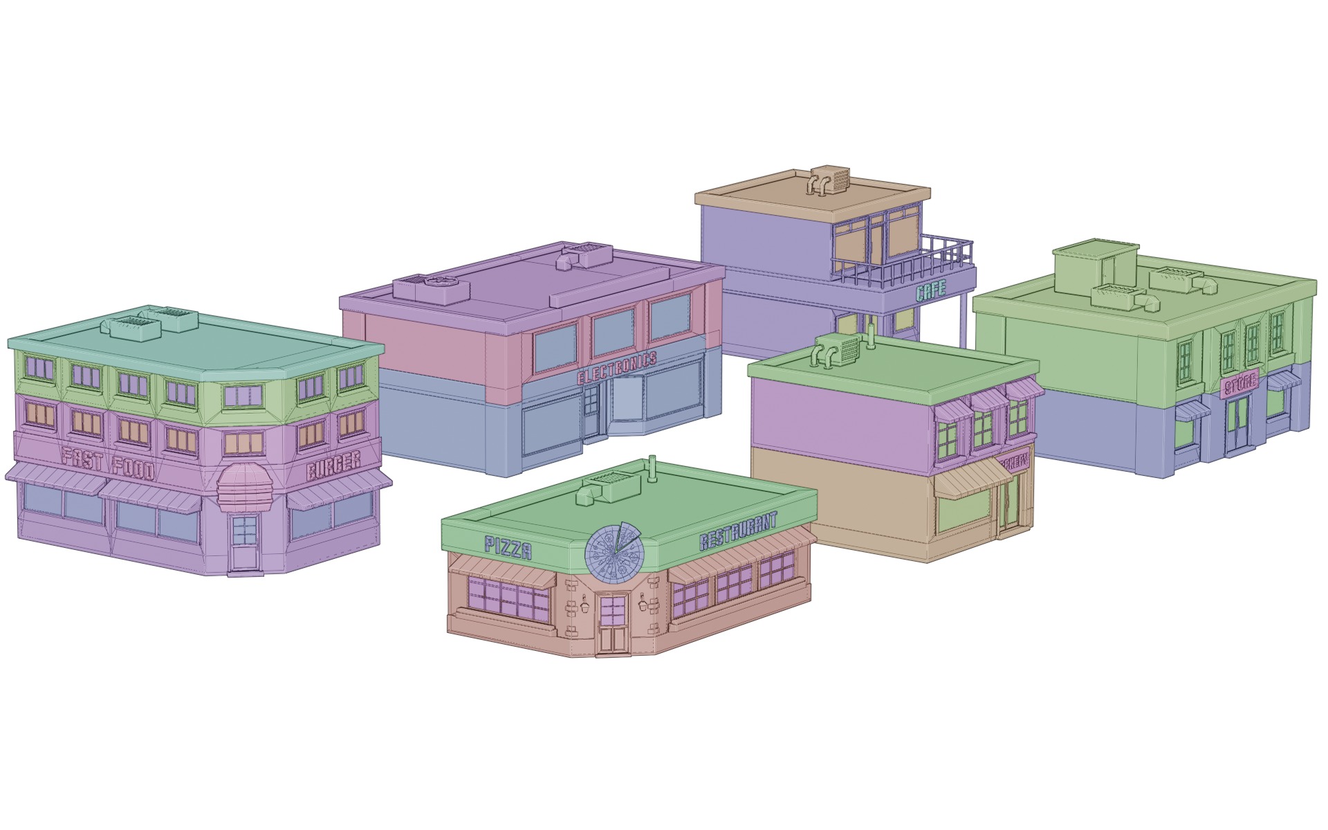 City Buildings Collection Part 1 Low-poly 3D model_16