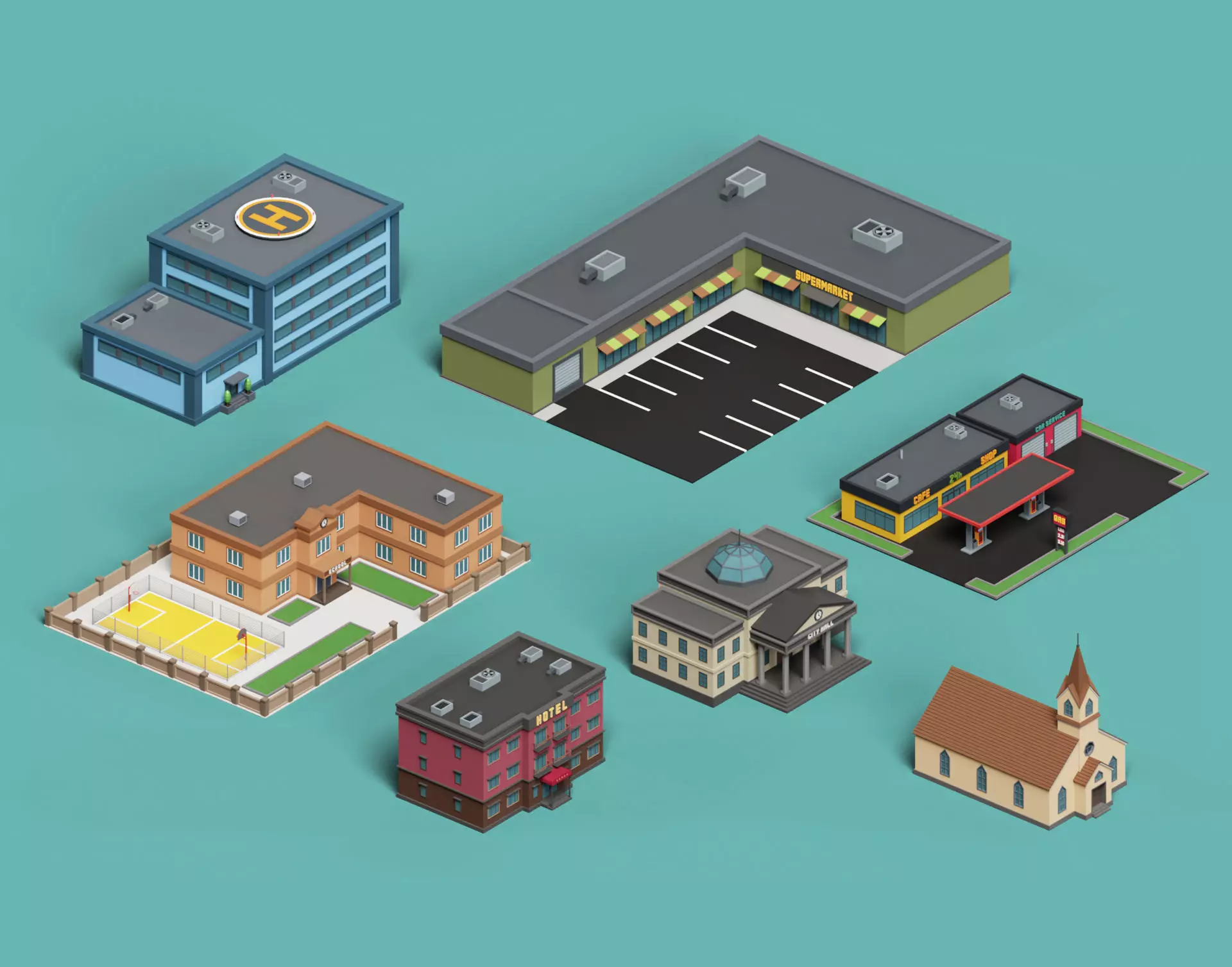 City Buildings Collection Part 2 Low-poly 3D model_0