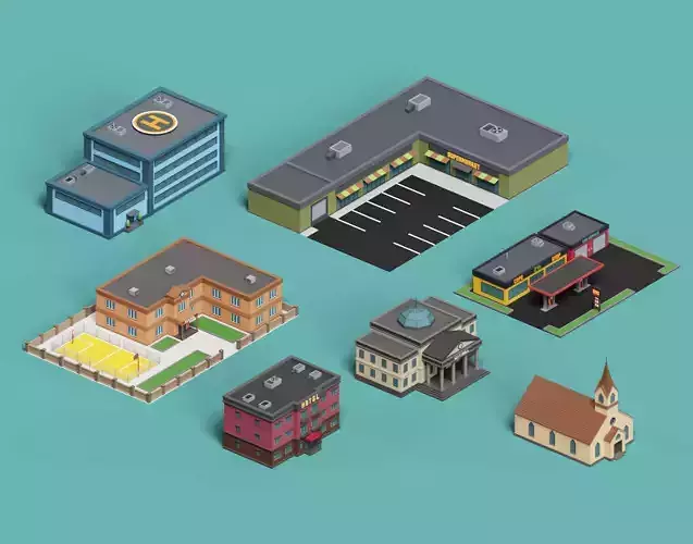 City Buildings Collection Part 2 Low-poly 3D model