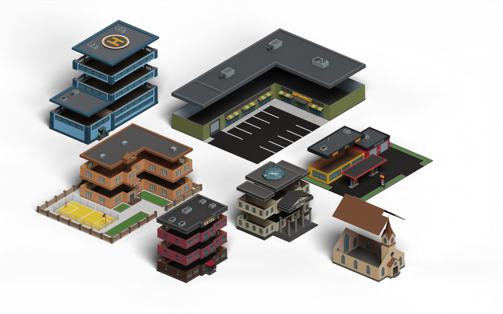 City Buildings Collection Part 2 Low-poly 3D model_1