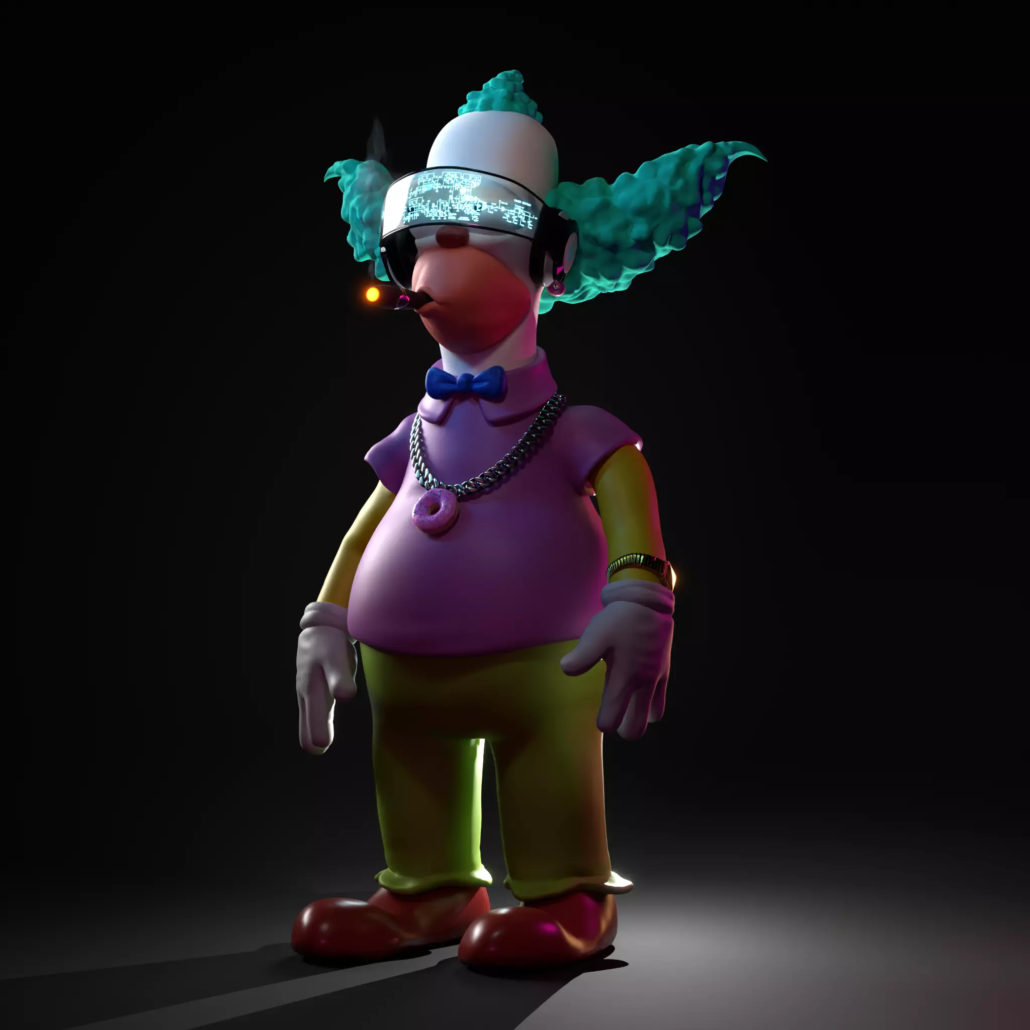 Krusty The Clown Simpsons Stylized Cartoon Character Rigged Low-poly 3D model_0