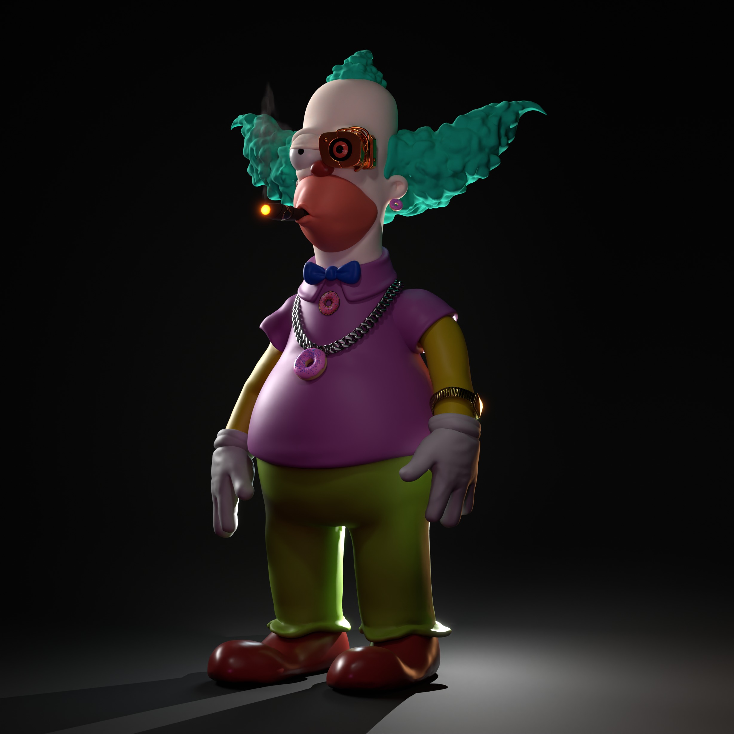 Krusty The Clown Simpsons Stylized Cartoon Character Rigged Low-poly 3D model_5