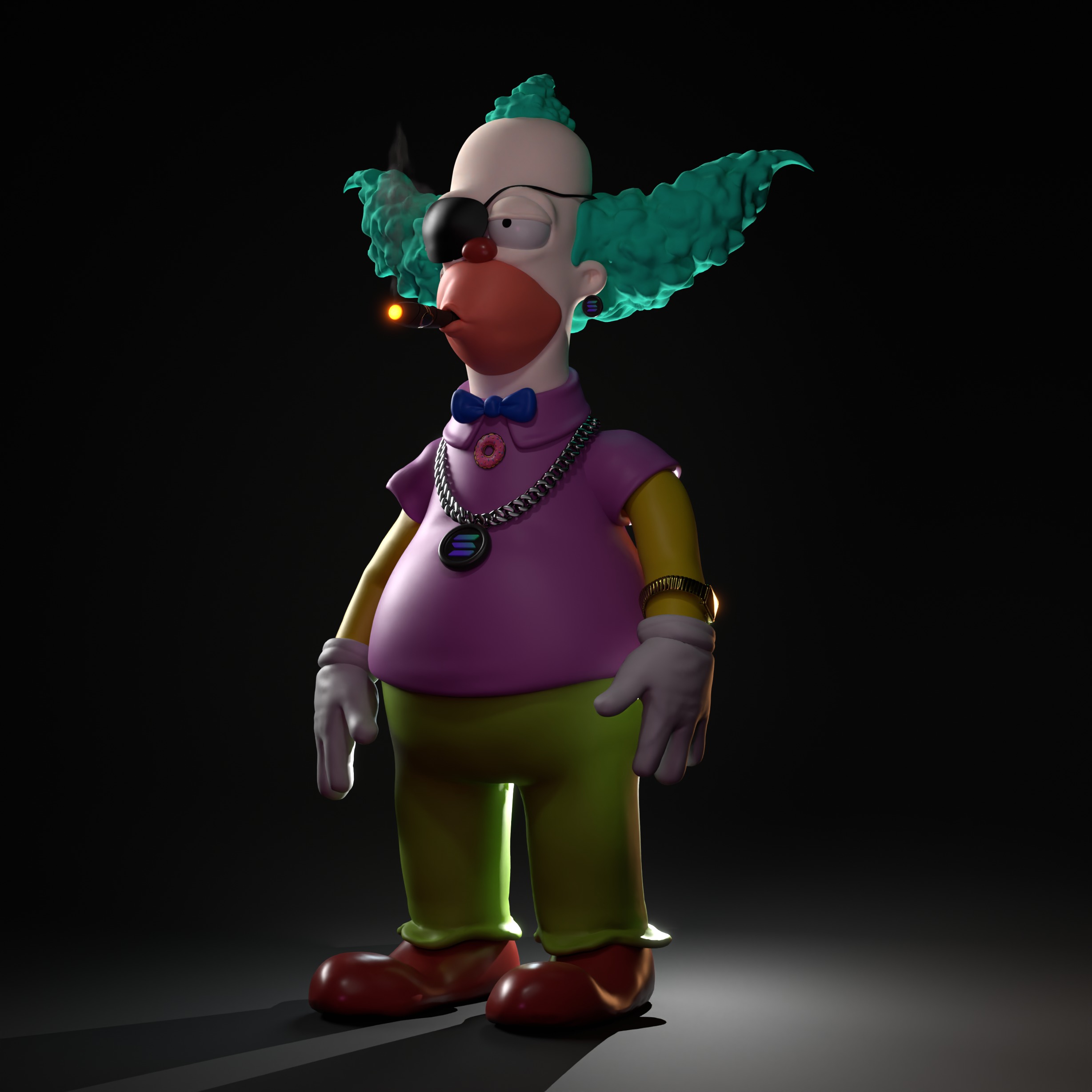 Krusty The Clown Simpsons Stylized Cartoon Character Rigged Low-poly 3D model_10
