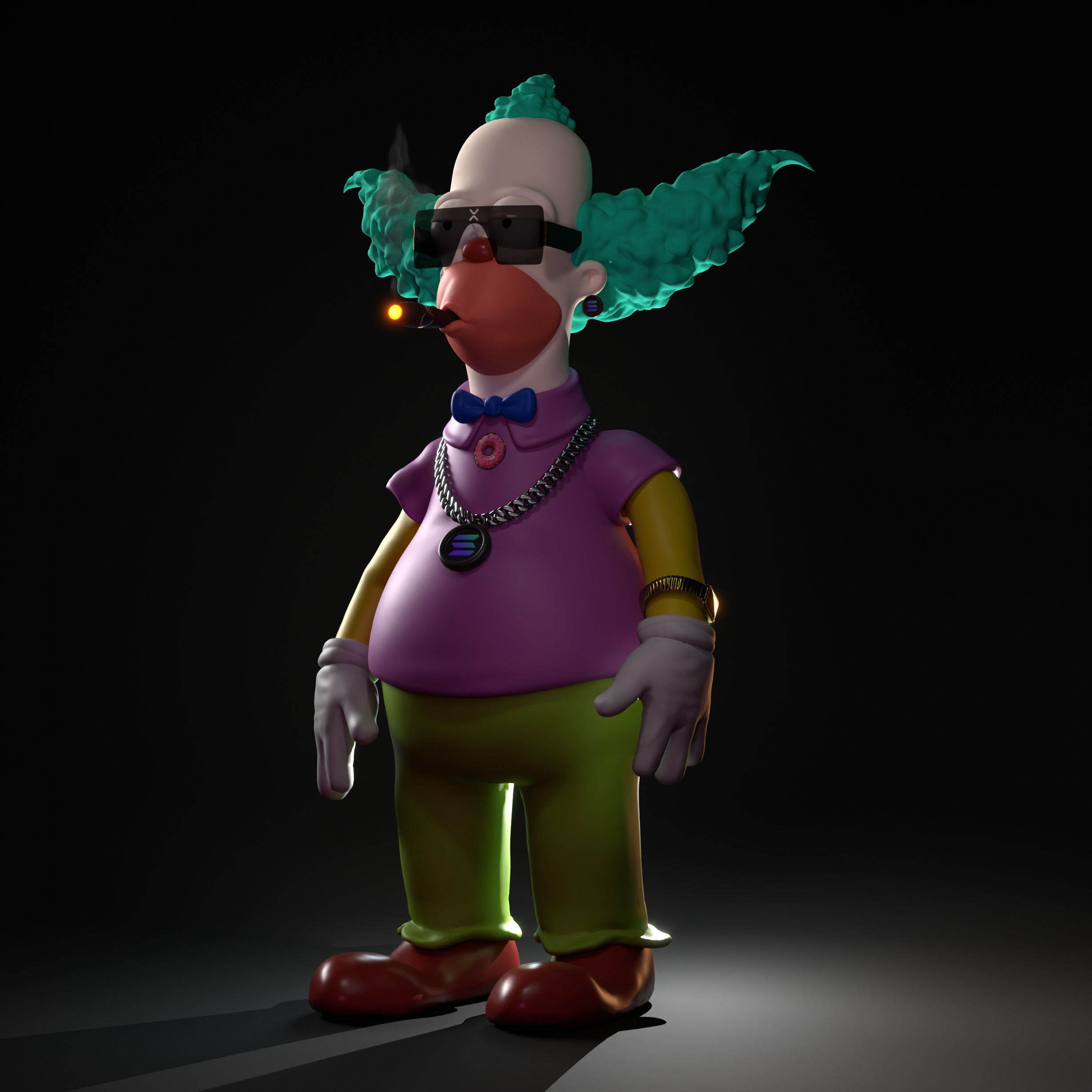 Krusty The Clown Simpsons Stylized Cartoon Character Rigged Low-poly 3D model_7