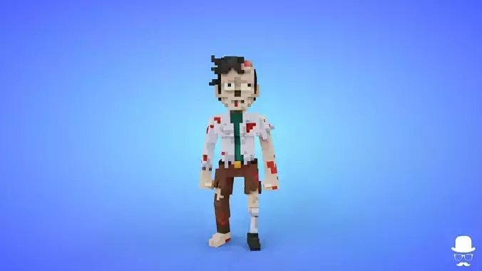 Voxel Zombie Scientist Character - 3D Low Poly Game Asset Low-poly 3D model