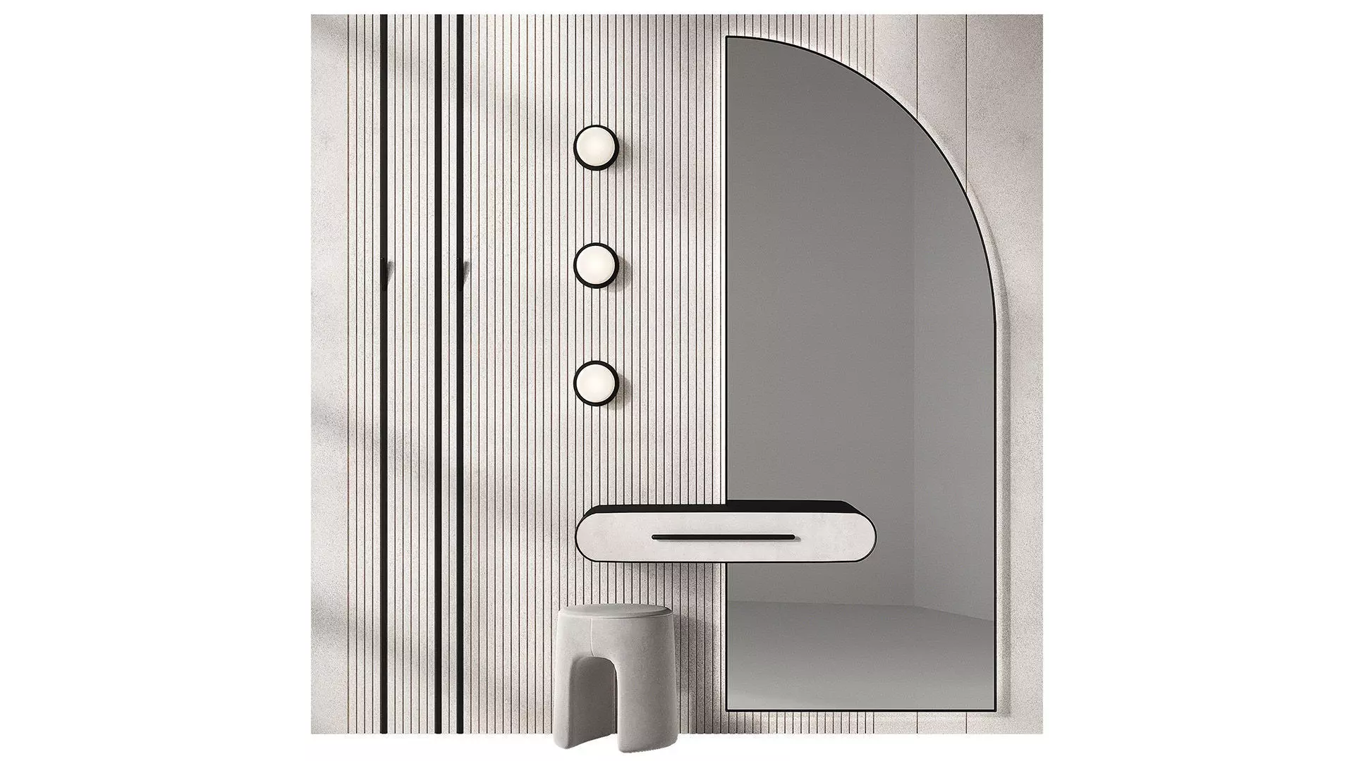 Hallway composition half-round mirror 3D model_0