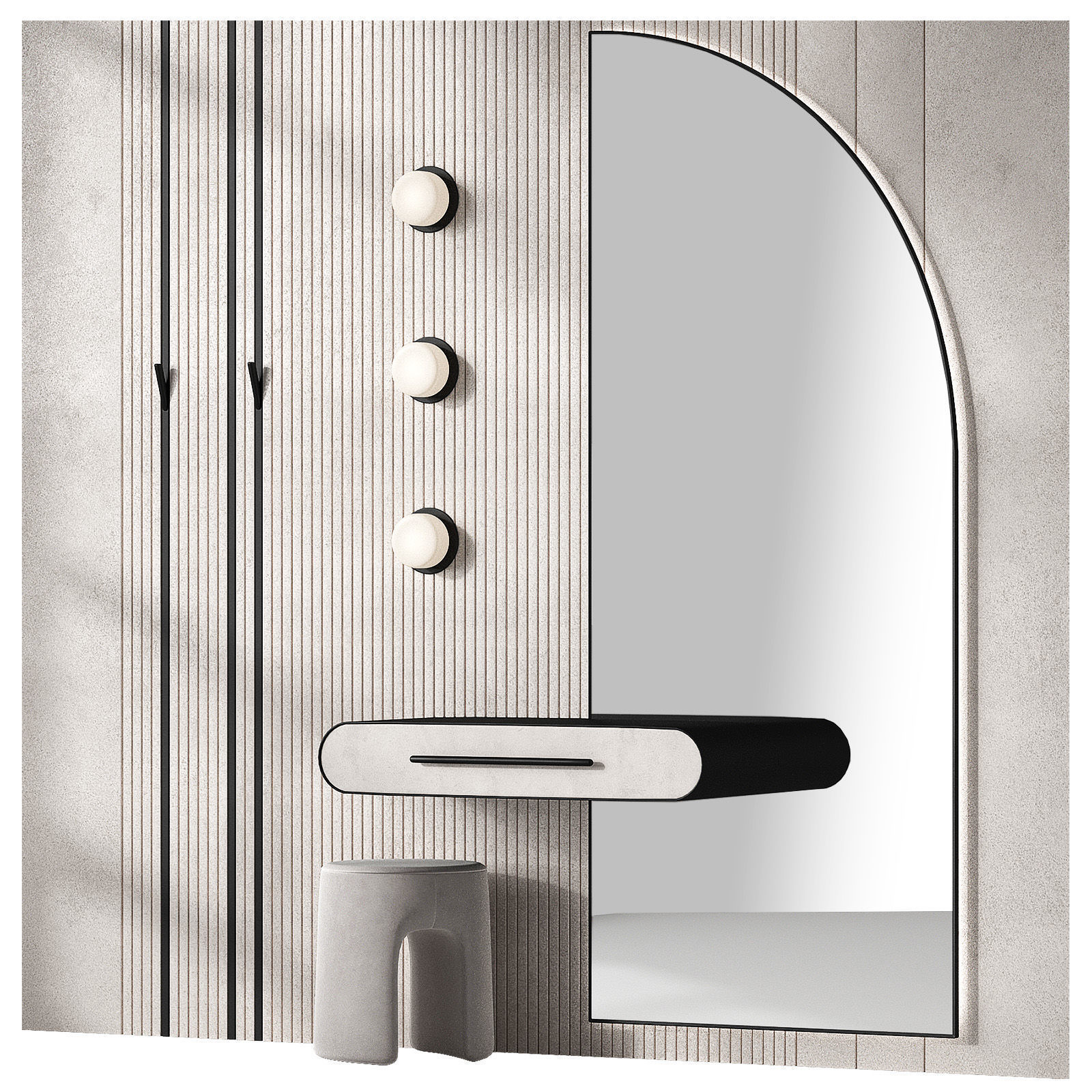 Hallway composition half-round mirror 3D model_2