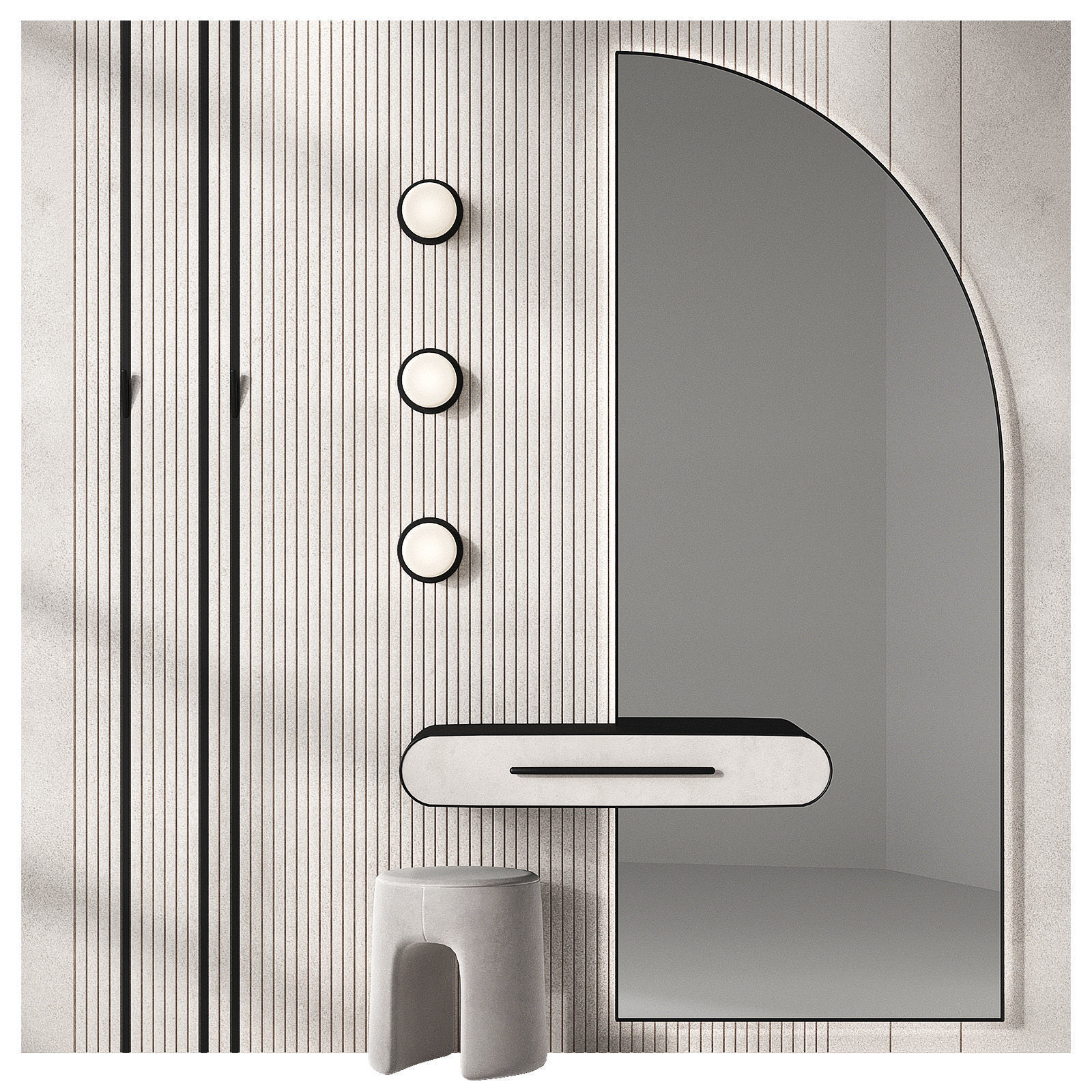 Hallway composition half-round mirror 3D model_1