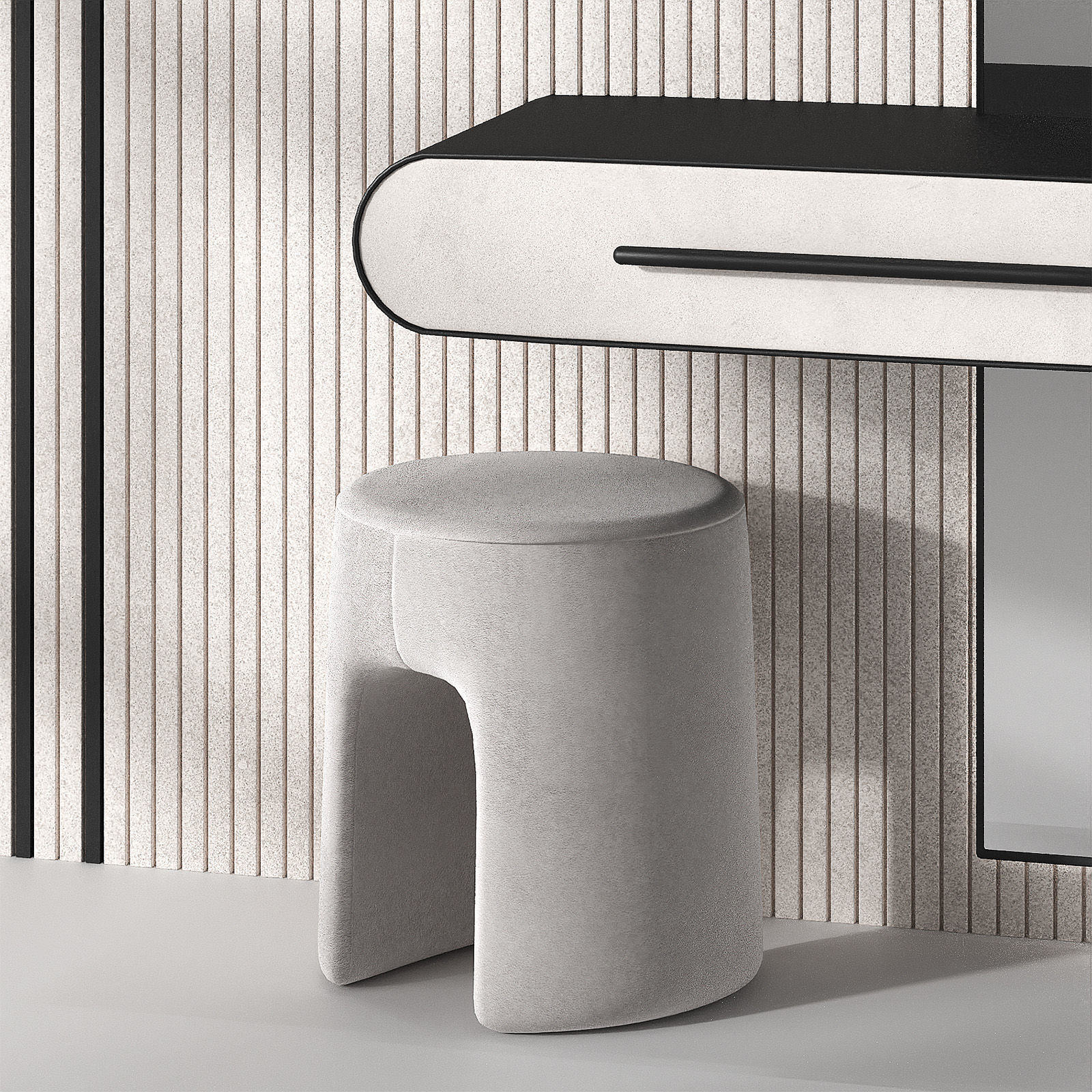 Hallway composition half-round mirror 3D model_4