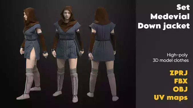 3D model Clothing high-poly Medevial Down jacket