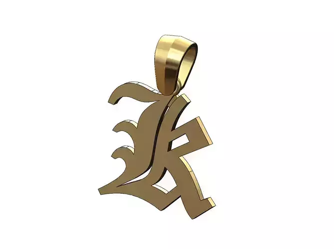 K gothic old english initial pendant charm bail