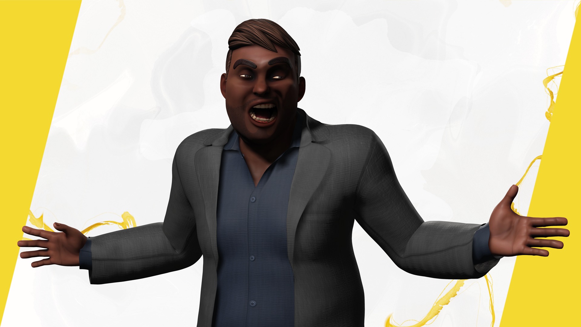 Elegant Black Man standing cartoon  high-quality character Low-poly 3D model_7