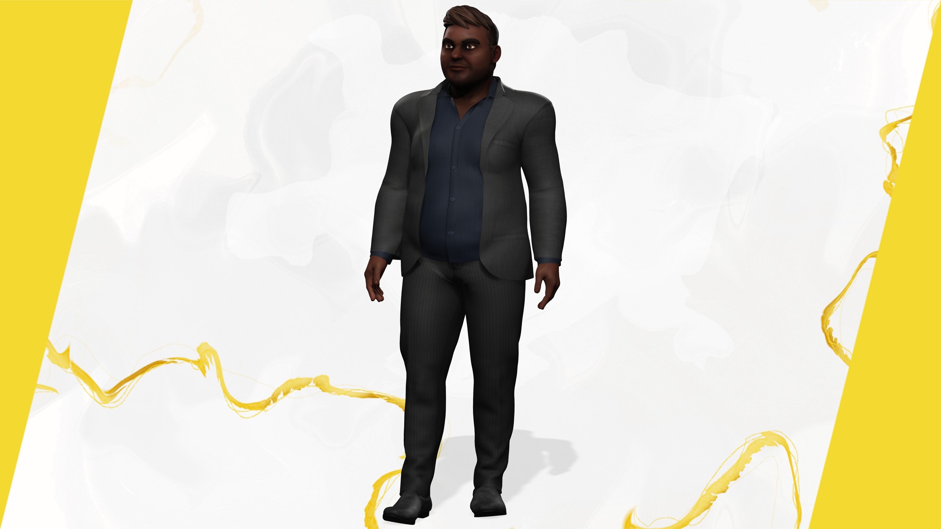Elegant Black Man standing cartoon  high-quality character Low-poly 3D model_15