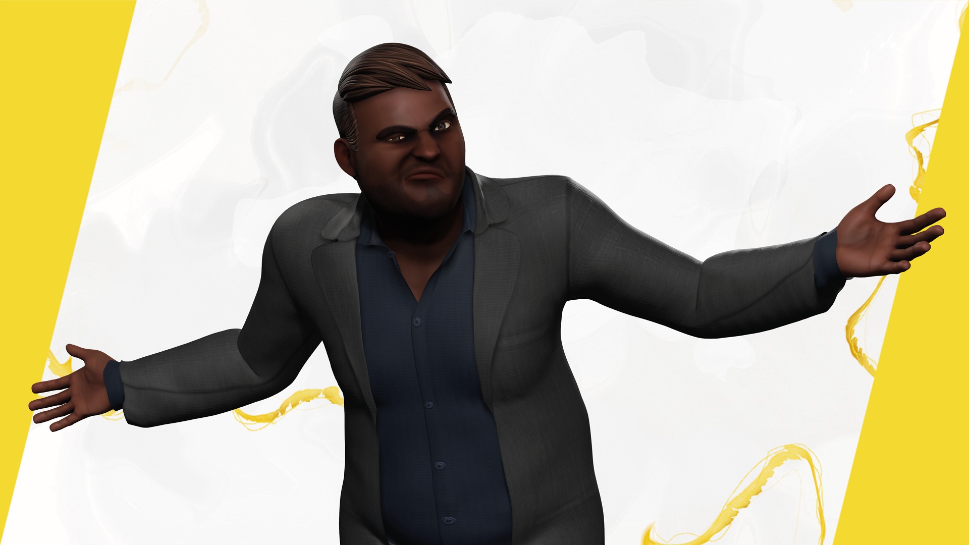 Elegant Black Man standing cartoon  high-quality character Low-poly 3D model_11