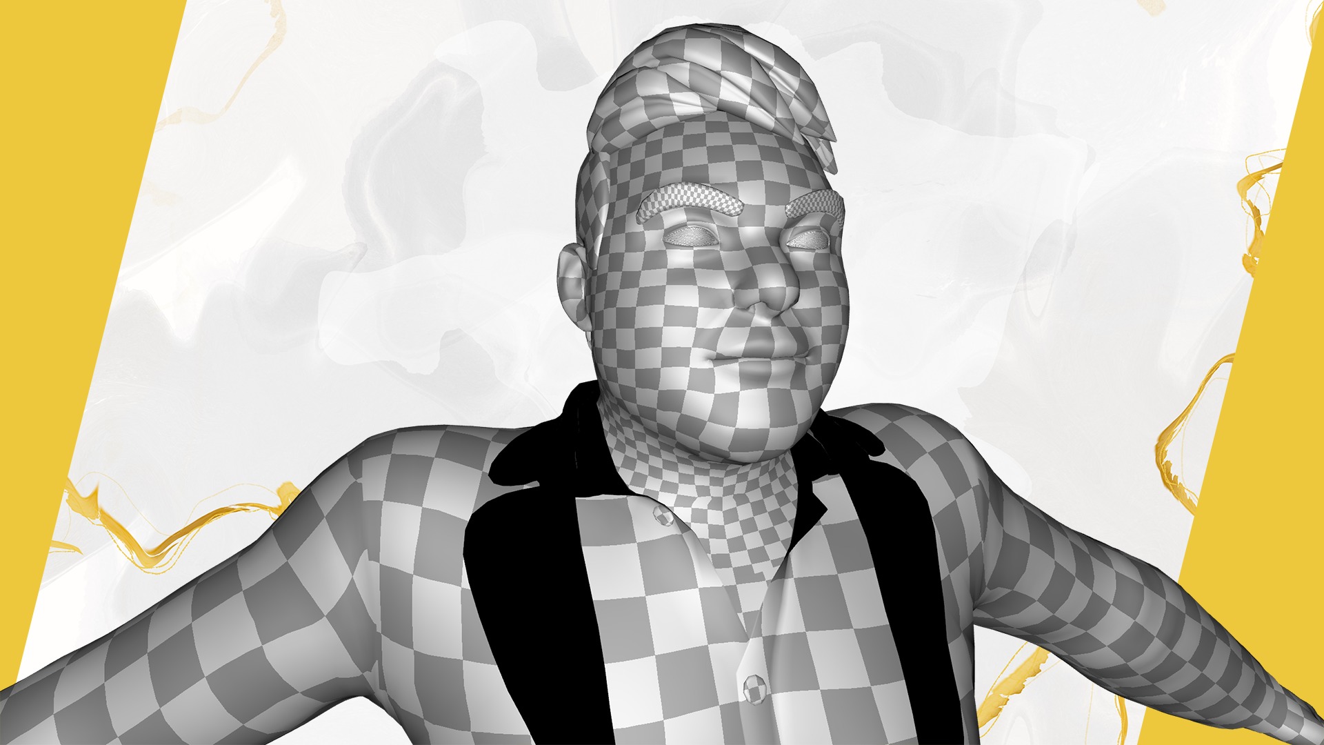 Elegant Black Man standing cartoon  high-quality character Low-poly 3D model_29