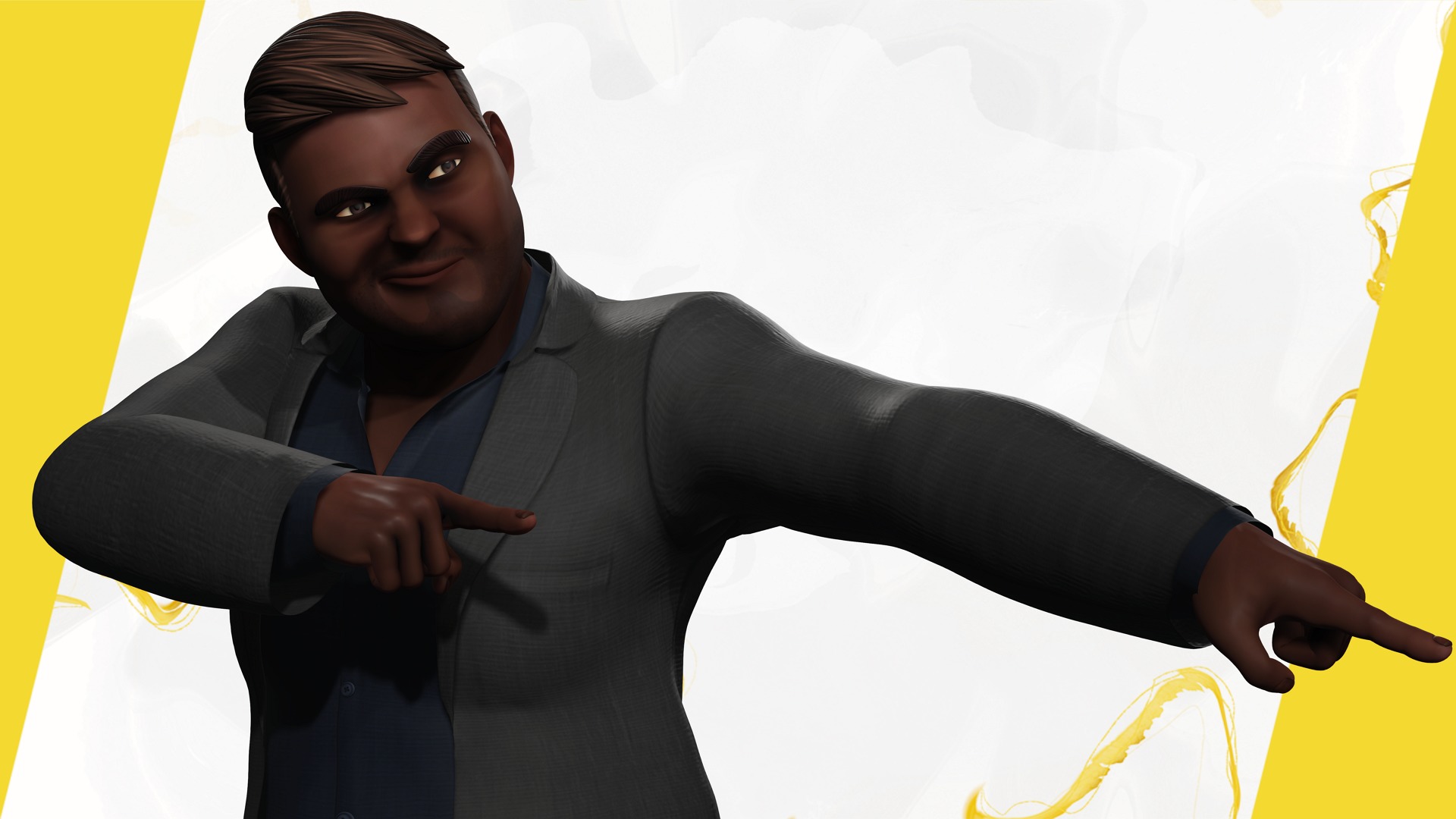 Elegant Black Man standing cartoon  high-quality character Low-poly 3D model_13