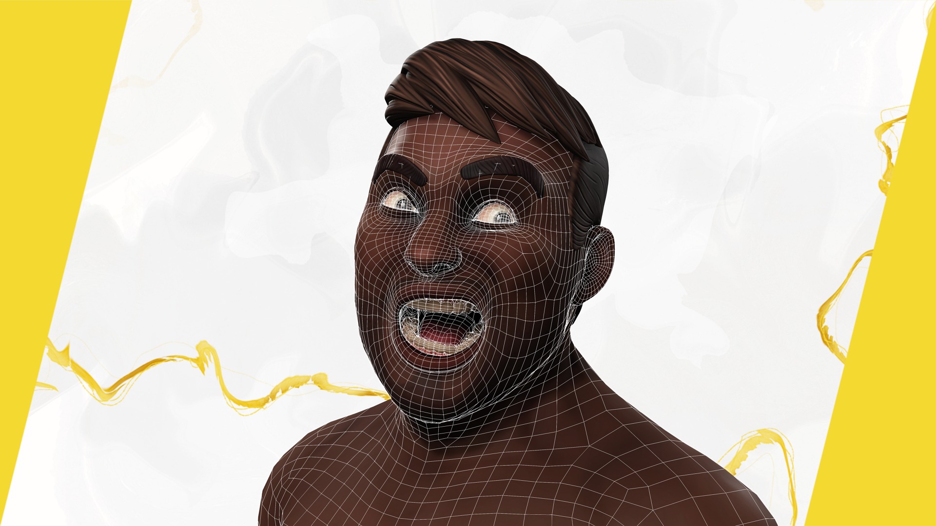 Elegant Black Man standing cartoon  high-quality character Low-poly 3D model_16