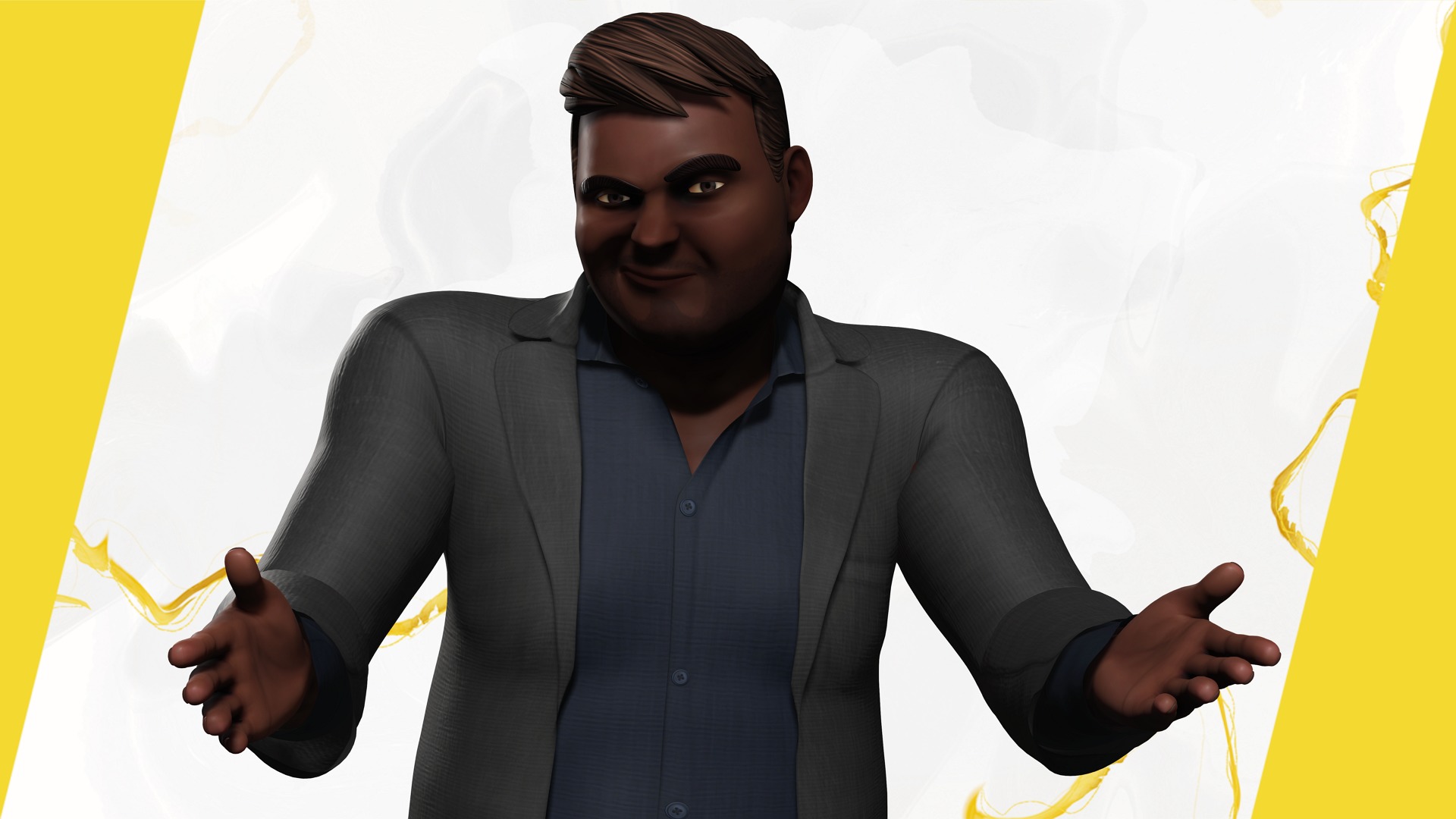 Elegant Black Man standing cartoon  high-quality character Low-poly 3D model_12