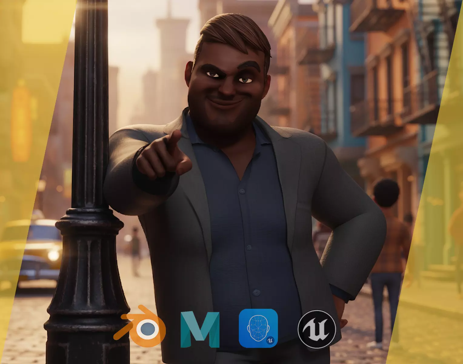 Elegant Black Man standing cartoon  high-quality character Low-poly 3D model_0