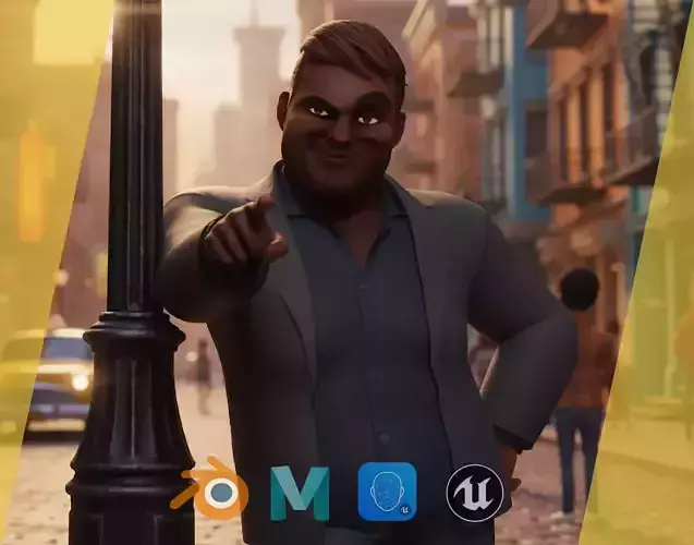 Elegant Black Man standing cartoon  high-quality character Low-poly 3D model