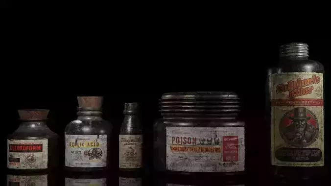 Poison Bottle Pack Low-poly 3D model