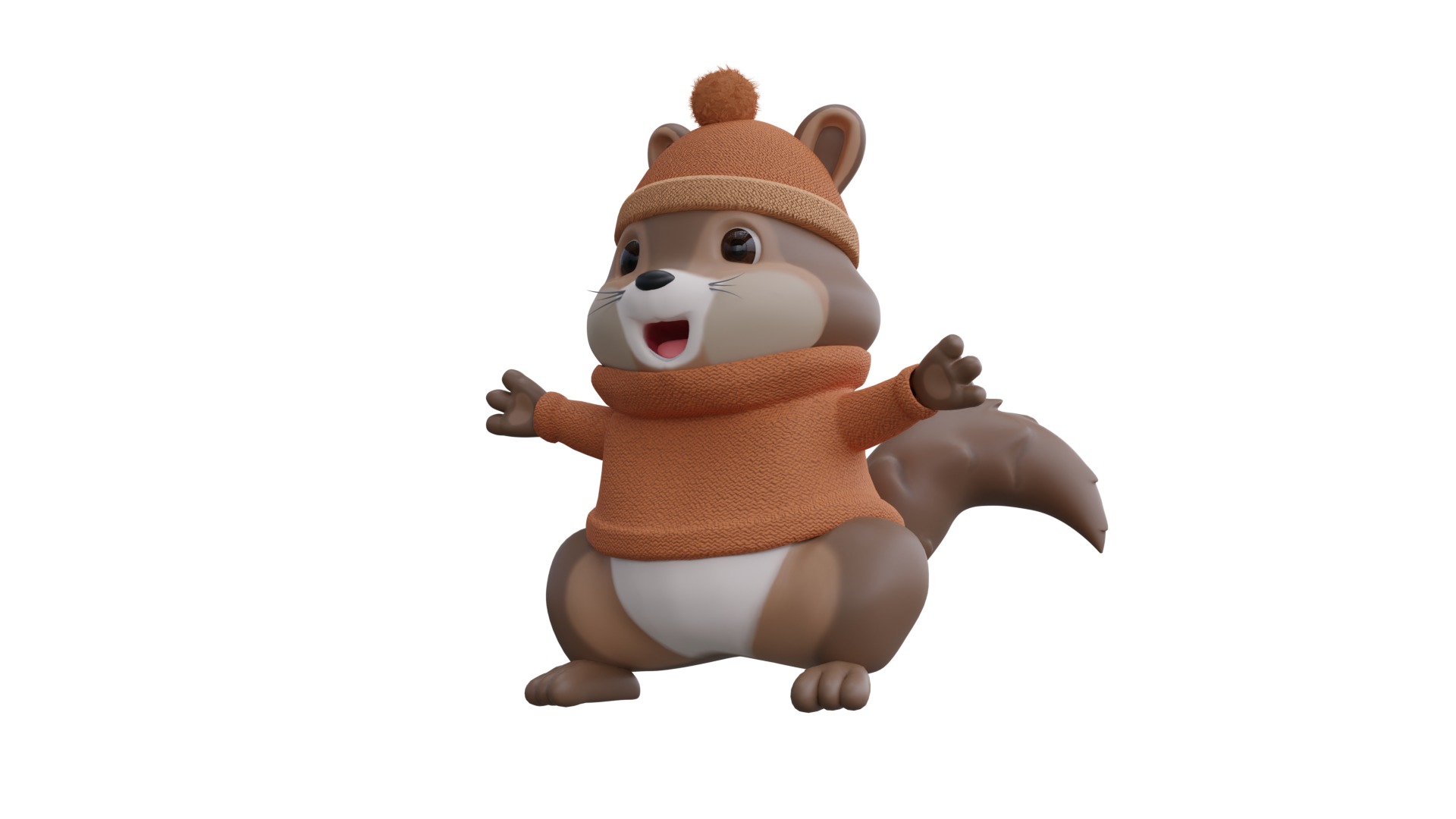low poly cute squirrel wearing sweater Low-poly 3D model_4