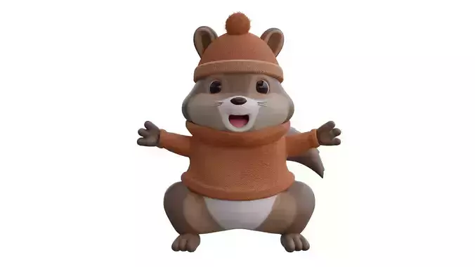 low poly cute squirrel wearing sweater