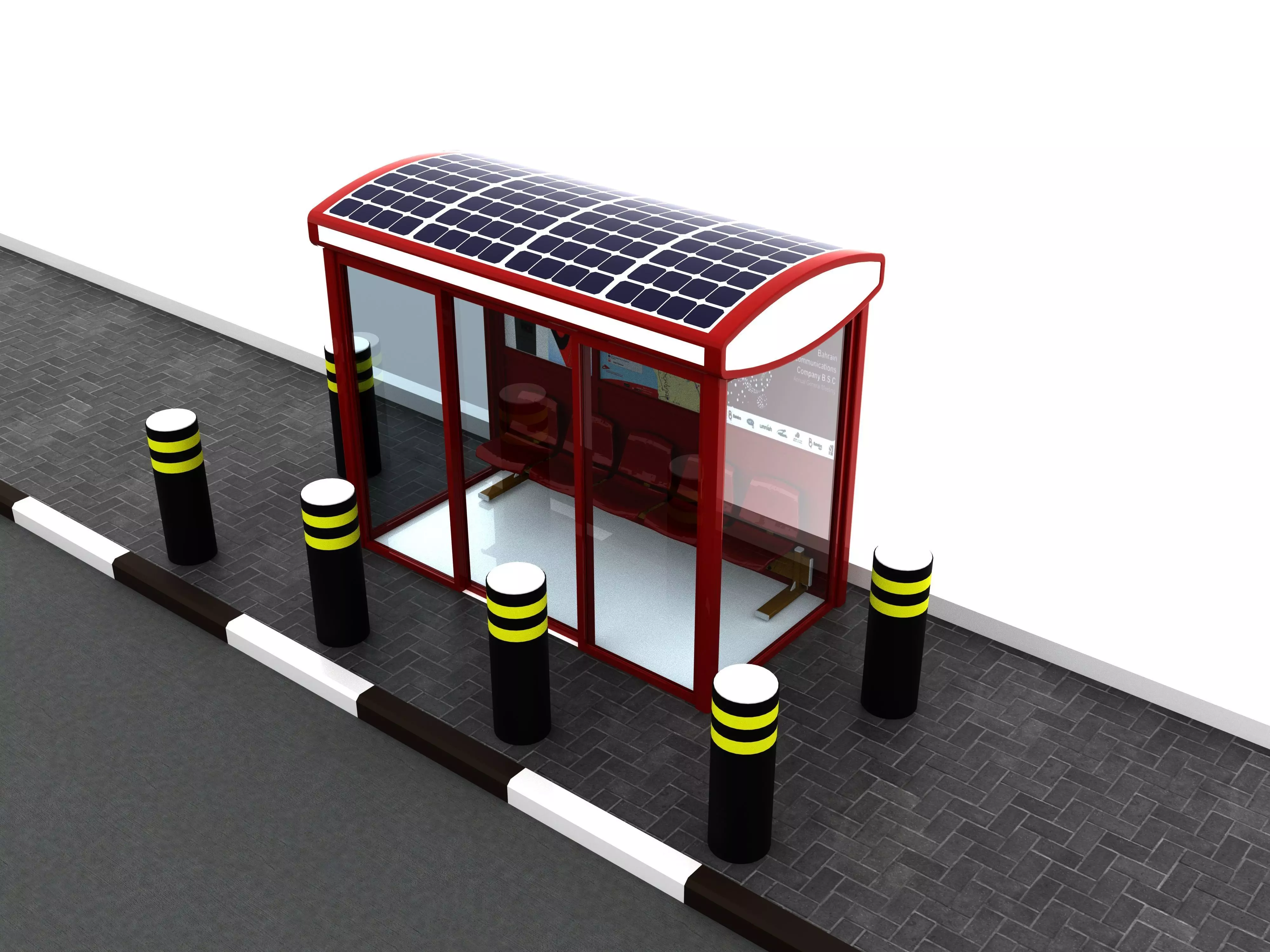 Bus Stop Waiting Shed with Flex Solar Panel 3D model_0