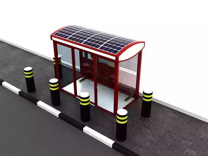 Bus Stop Waiting Shed with Flex Solar Panel 3D model