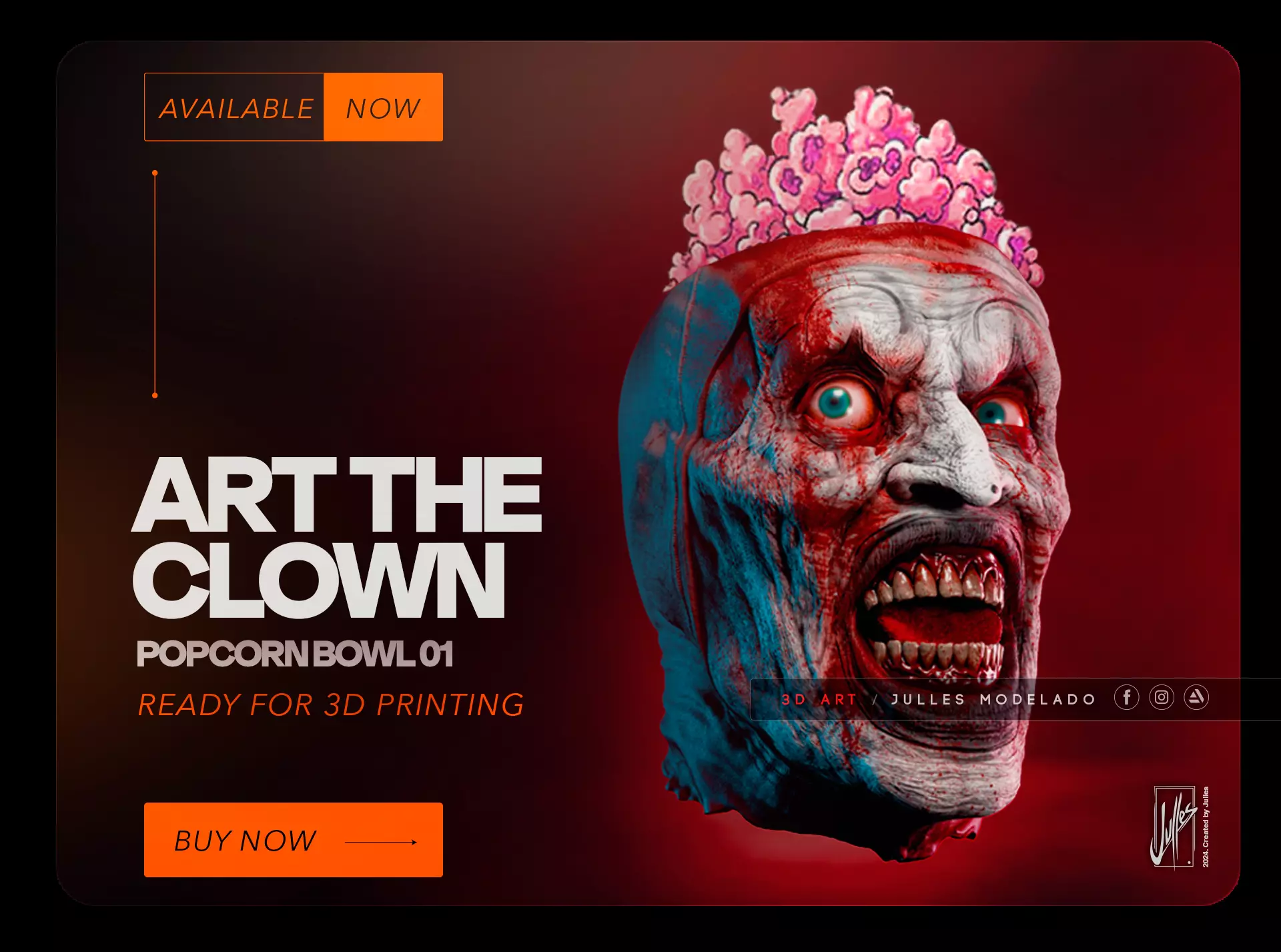 Art the Clown Popcorn Bowl 3D print model_0