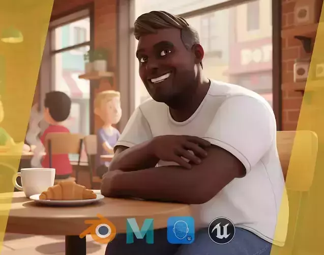 Simple Basic black Man cartoon 3D character artist