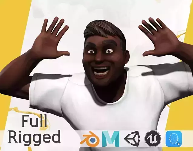 Simple Basic black Man cartoon 3D character artist Low-poly 3D model
