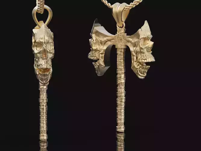 Axe skull  pendant silver gold jewelry printable 3D model