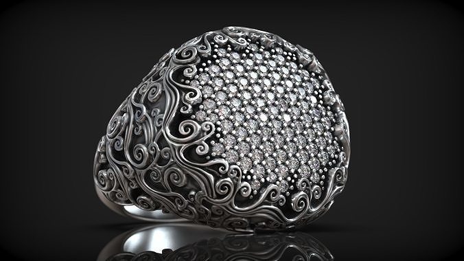 Japanese Style Ocean Wave Pattern Diamond Ring 3D print model