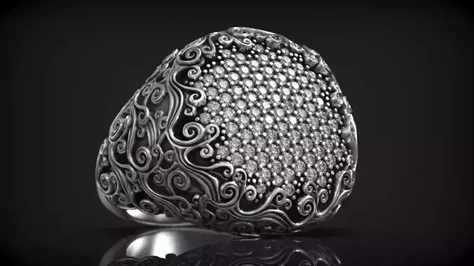 Japanese Style Ocean Wave Pattern Diamond Ring