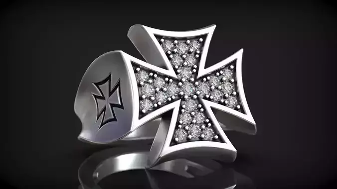 Maltese Cross Heraldic Hospitaller Luxury Diamond Ring 3D print model