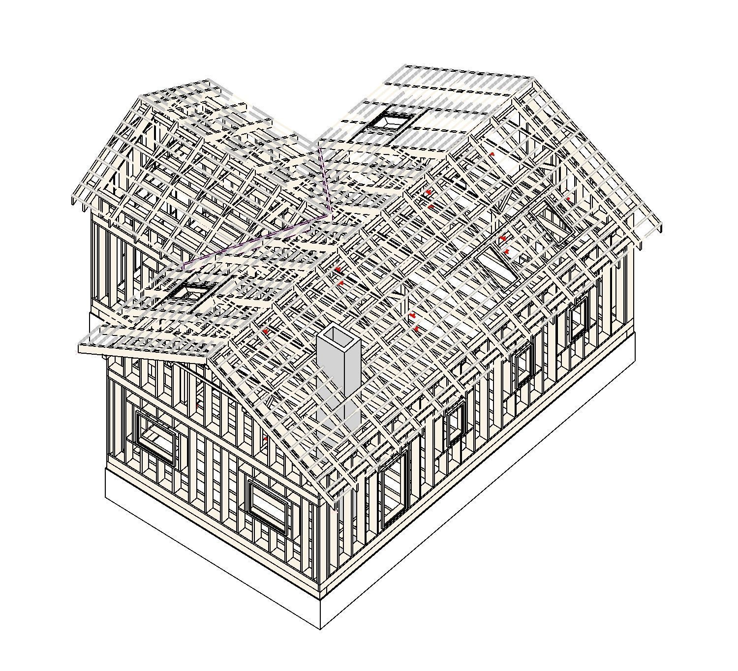 Frame house structure from parametric revit families 3D model_1