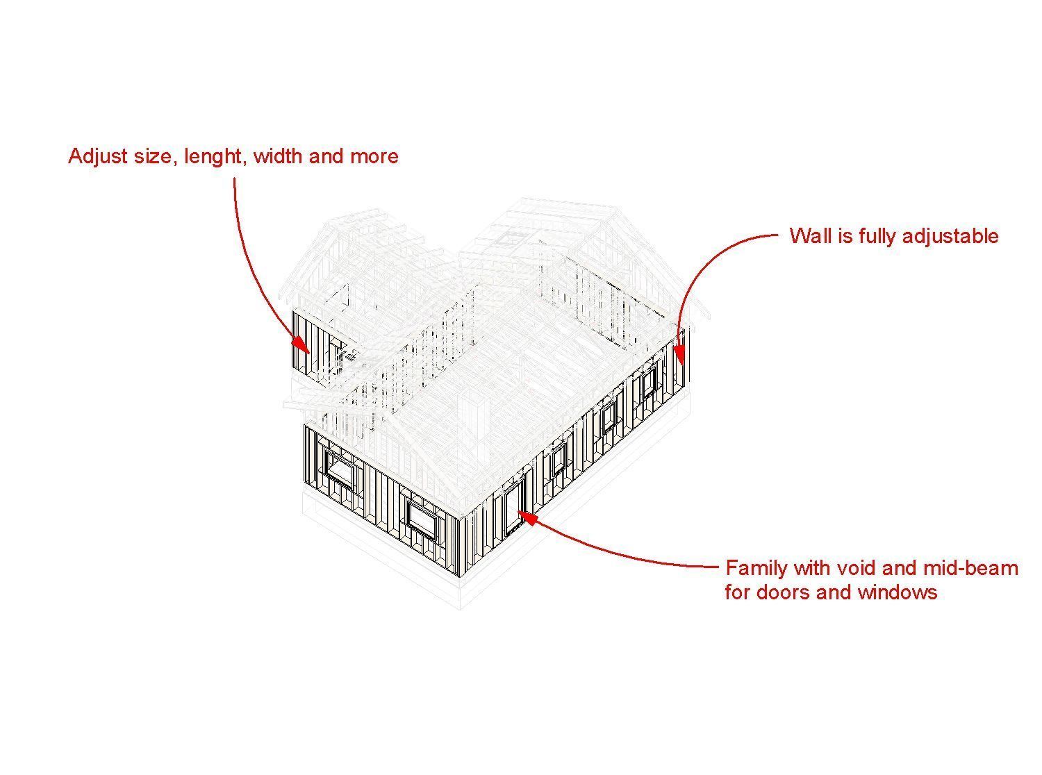 Frame house structure from parametric revit families 3D model_6