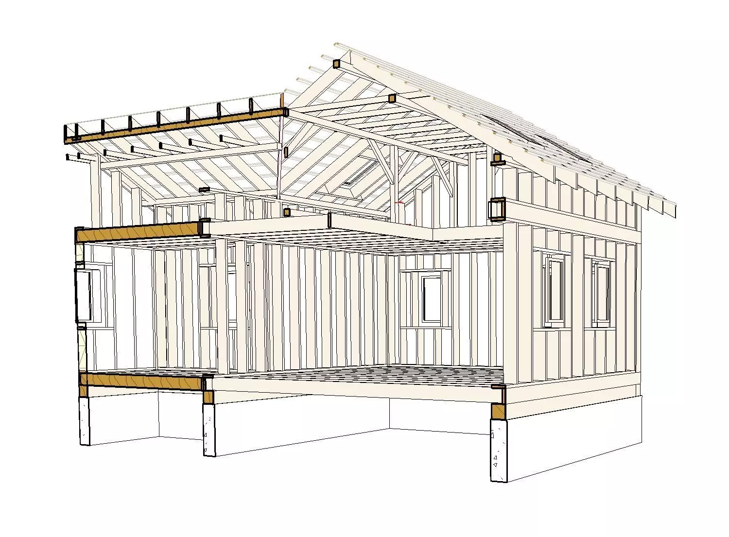 Frame house structure from parametric revit families 3D model_0