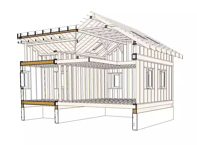 Frame house structure from parametric revit families