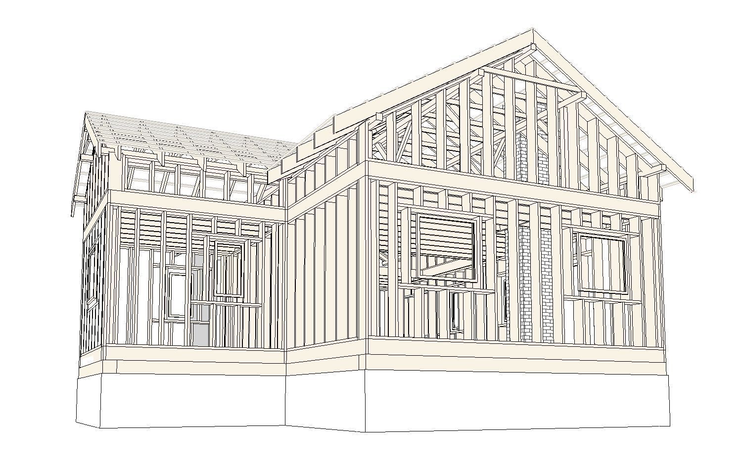 Frame house structure from parametric revit families 3D model_2