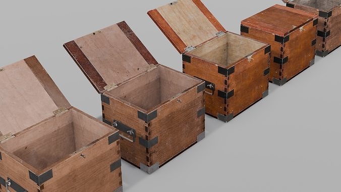Wooden Box Pack Low-poly 3D model